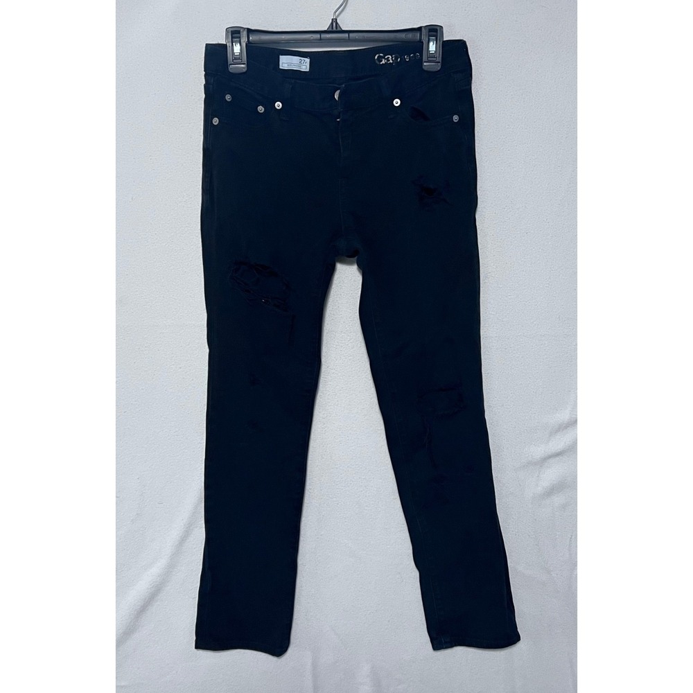 Gap Girlfriend Jeans Womens 27 Black Distressed Denim Relaxed Tapered Pants